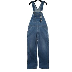 Berne Mens Stonewash Denim Bib Overalls Blue Work Farm Carpenter 37x32 Baggy